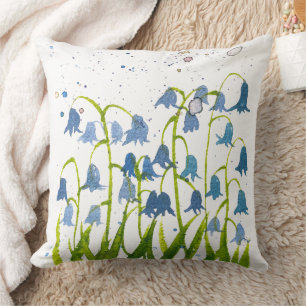 Coussin Bluebells fleurs bleues aquarelle nature