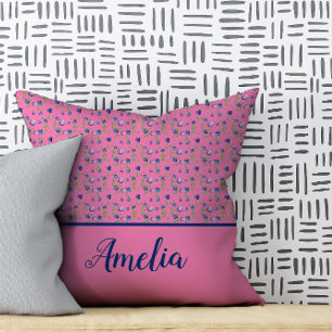 Coussin Blueberry aquarelle motif mignon nom rose
