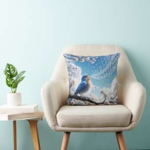 Coussin Bluebird chante sur une branche de cerisier
