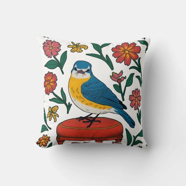 Coussin Bluebird rustique sur Pouf dans l'art populaire (Recto)