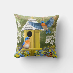 Coussin Bluebirds et Tall Yellow Birhouse