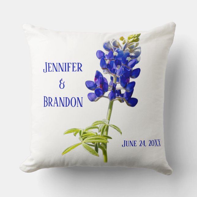 Coussin Bluebonnet Floral sur blanc, Mariage (Recto)