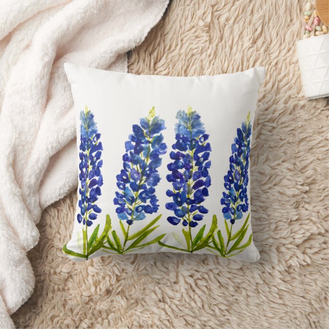 Coussin Bluebonnets Texas State Flowers Lupine Watercolor (Couverture)