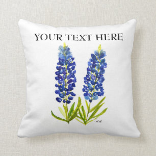 Coussin Bluebonnets Texas State Flowers Lupine Watercolor