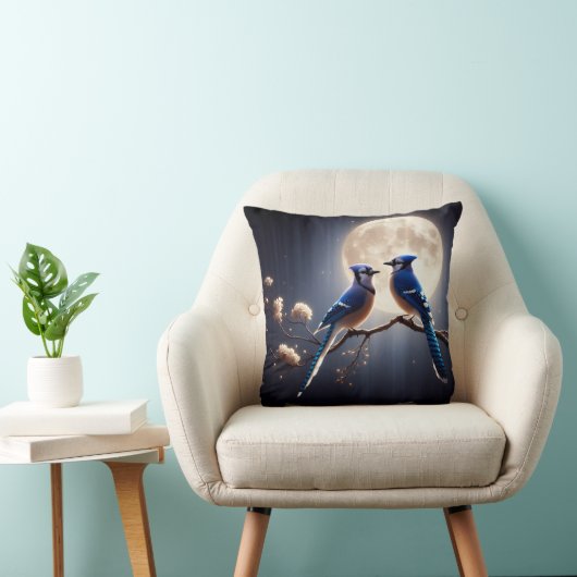 Coussin Bluejay Whisper – Tranquil Forest Songbird Art (Chaise)