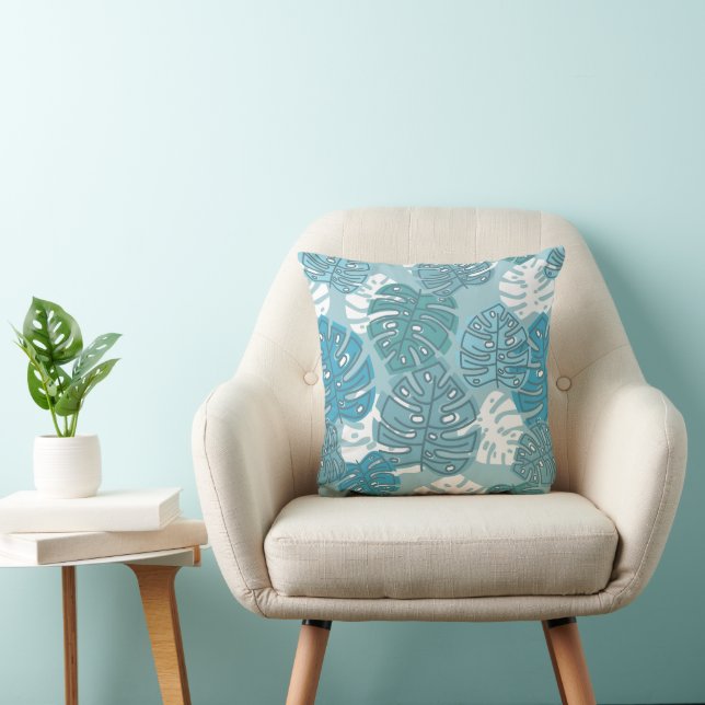 Coussin Blues Cool de la feuille de Monstera Hawaii rétro (Chaise)