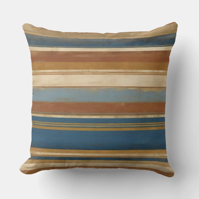 Coussin blues or beige et bronze rayures (Recto)