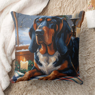 Coussin Bluetick Coonhound avec lumières de Noël Vacances