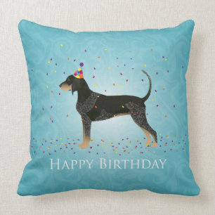Coussin Bluetick Coonhound Bonne conception d'anniversaire