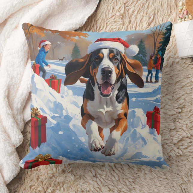 Coussin Bluetick Coonhound Scène de neige festive de Noël (Couverture)