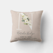 Coussin Blush Floral Letter N Monogram Baby Birth Stats (Verso)