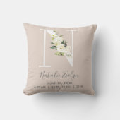 Coussin Blush Floral Letter N Monogram Baby Birth Stats (Recto)