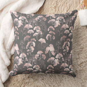 Coussin Blush Ginkgo Luxe – Botanique dorée sur fond noir