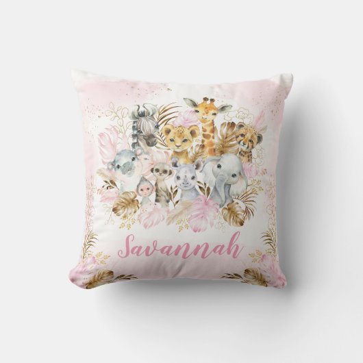 Coussin Blush Gold Tropical Jungle Safari Animaux Nursery (Recto)