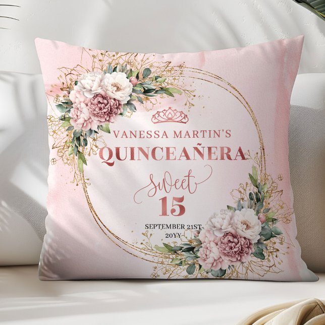 Coussin Blush Pink Flowers Greenery Best Gift Quinceañera  (Blush Pink Flowers Greenery Best Gift Quinceañera Pillow)