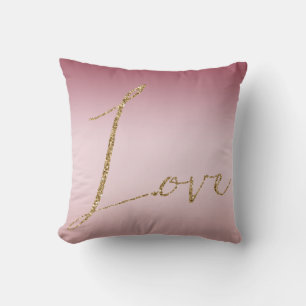 Coussin Blush Pink Ombre Parties scintillant Gold Love
