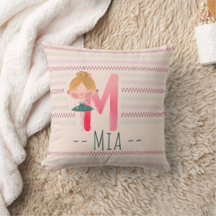 Coussin Blush Rose Ballerine Monogramme M – Art Personnali