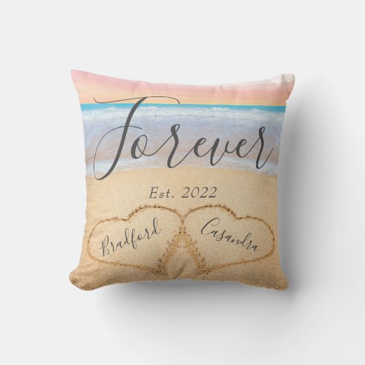 Coussin Blush rose chic plage couples coeurs sable  (Recto)