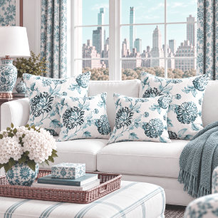 Coussin Blush Sarcelle Bleu Botanique Floral Toile n°2