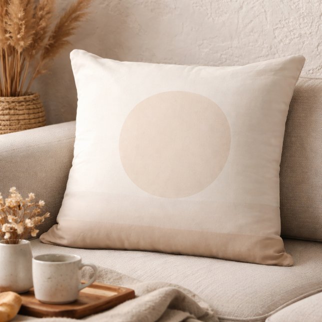 Coussin Blush Taupe Sun Glow Throw Pillow (Blush taupe sun circle accent for refined neutral living spaces)
