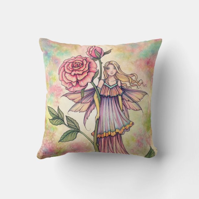 Coussin Blusing Rose Fairy Art par Molly Harrison (Verso)