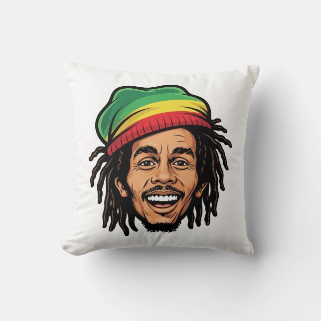 Coussin Bob Marley Bande Dessinée Inspirée Dreadlocks Rast (Recto)