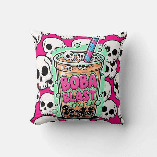 Coussin Boba Blast – Si vous ne buvez pas, vous mourez ! (Recto)