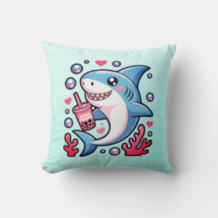 Coussin Boba Shark Kawaii Décor de pépinière rose et bleu