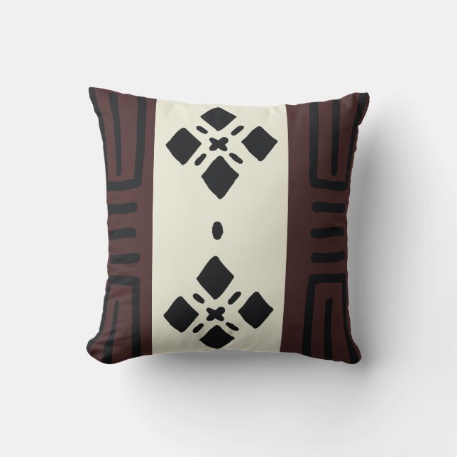 Coussin Bogolan en tissu de boue d'Afrique (Recto)
