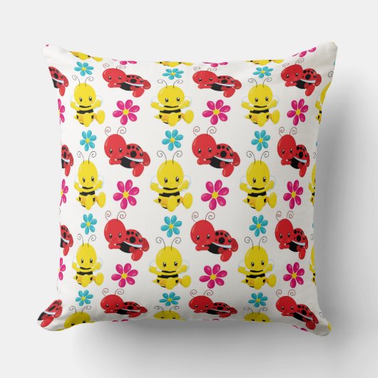 COUSSIN BOGUES ET FLEURS DE BÉBÉ ROUGE ET JAUNE (Recto)
