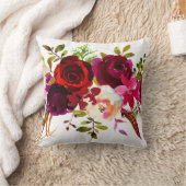 Coussin Bohème Bourgogne Marsala Rouge Blanc Rose Floral (Couverture)