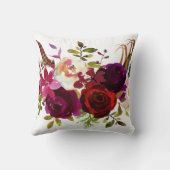 Coussin Bohème Bourgogne Marsala Rouge Blanc Rose Floral (Verso)