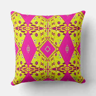 Coussin Bohème Chintz Illustration Ocre Jaune Magenta