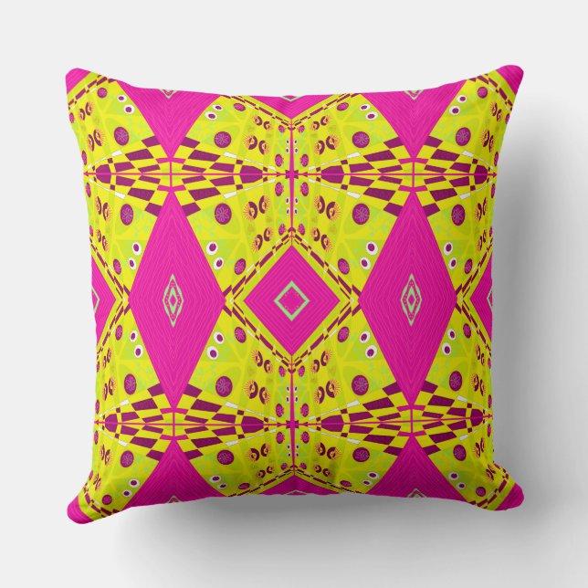 Coussin Bohème Chintz Illustration Ocre Jaune Magenta (Verso)