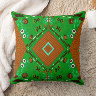 Coussin Bohème Chintz Illustration Vert Brown Turquoise