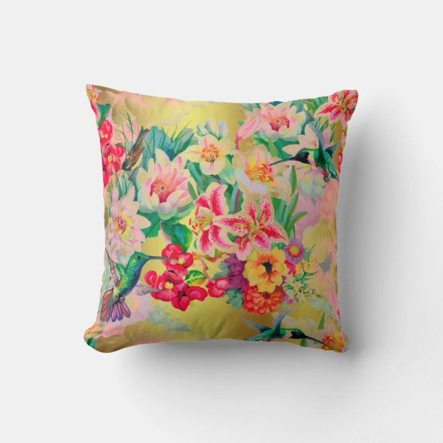 Coussin Bohème Tonnerre Tropical Turquoise Fleurs (Recto)