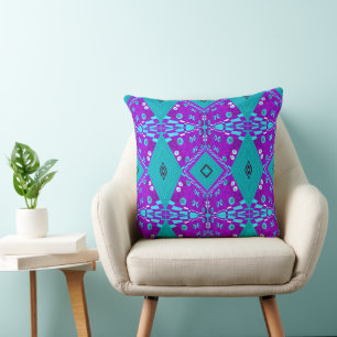 Coussin Bohemian Chintz Illustration Violet Turquoise