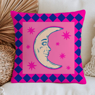 Coussin Bohemian Crescent Moon Hot Pink& Blue Celestial