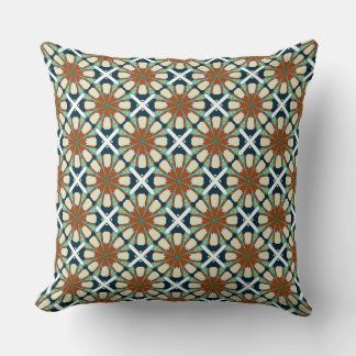 Coussin Bohemian Tile-Inspired Fabric with Rust, Teal, and