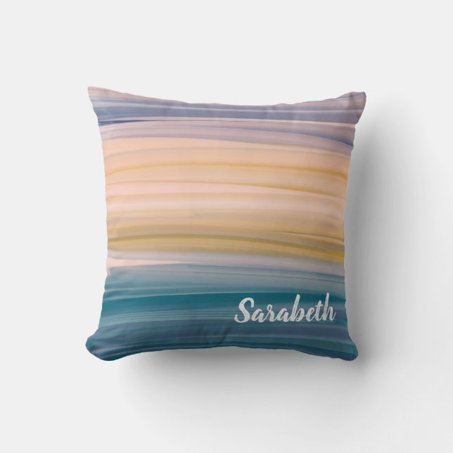 Coussin Boho Abstrait Aquarelle Brush Strokes Earthy Blue (Recto)