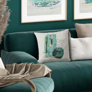 Coussin Boho Abstrait Style moderne Vert n Or Aquarelle