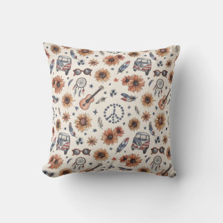 Coussin Boho Americana Festival Tournesols Bus VW 4 juille