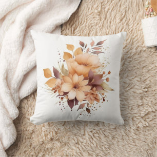 Coussin Boho Aquarelle Florale Fleurs Beiges Art