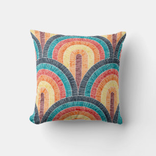 Coussin Boho Aquarelle Rouge Turquoise Orange arc-en-ciel