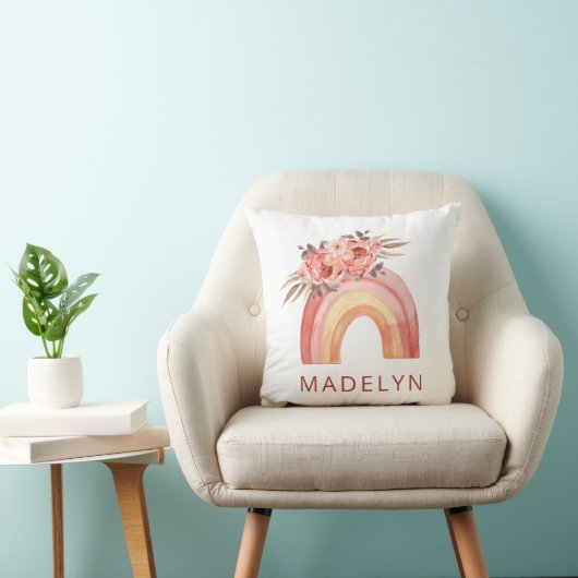 Coussin Boho arc-en-ciel avec fleurs couleur neutre (Chaise)