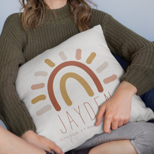 Coussin Boho Baby Nursery Girl Birth Stats Name