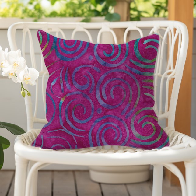 Coussin Boho Batik Magenta Purple Swirls Pattern (Créateur téléchargé)
