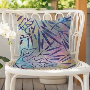 Coussin Boho Batik violet Feuilles Pastel Arc-en-ciel