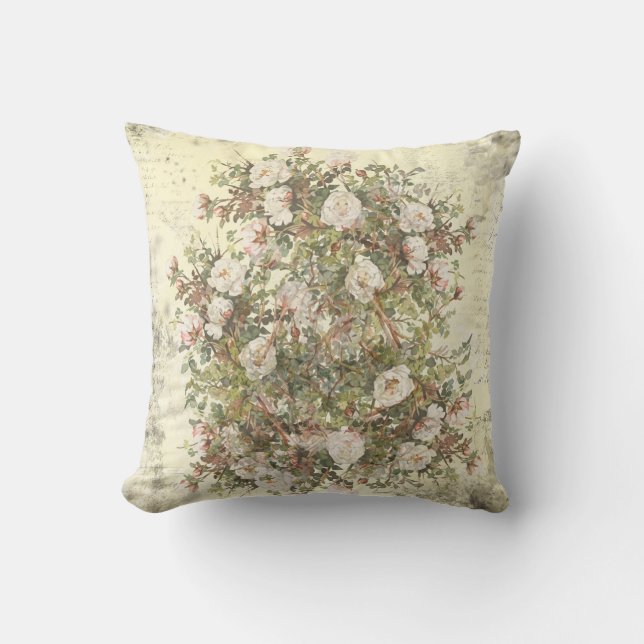 Coussin Boho blanc affligé par cru s'est levé (Recto)