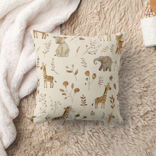 Coussin Boho Blanc Beige Jungle Animaux (Couverture)